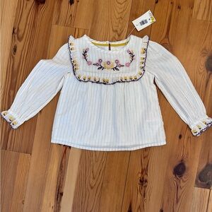 Mini Boden Ivory White Blouse with Embroidered Florals | BNWT | 2-3Y